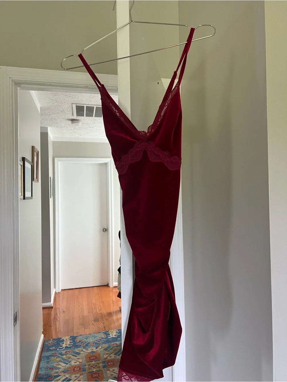 Cider Lace-Trim Ruched Mini Dress - Crimson - Picture 3 of 3